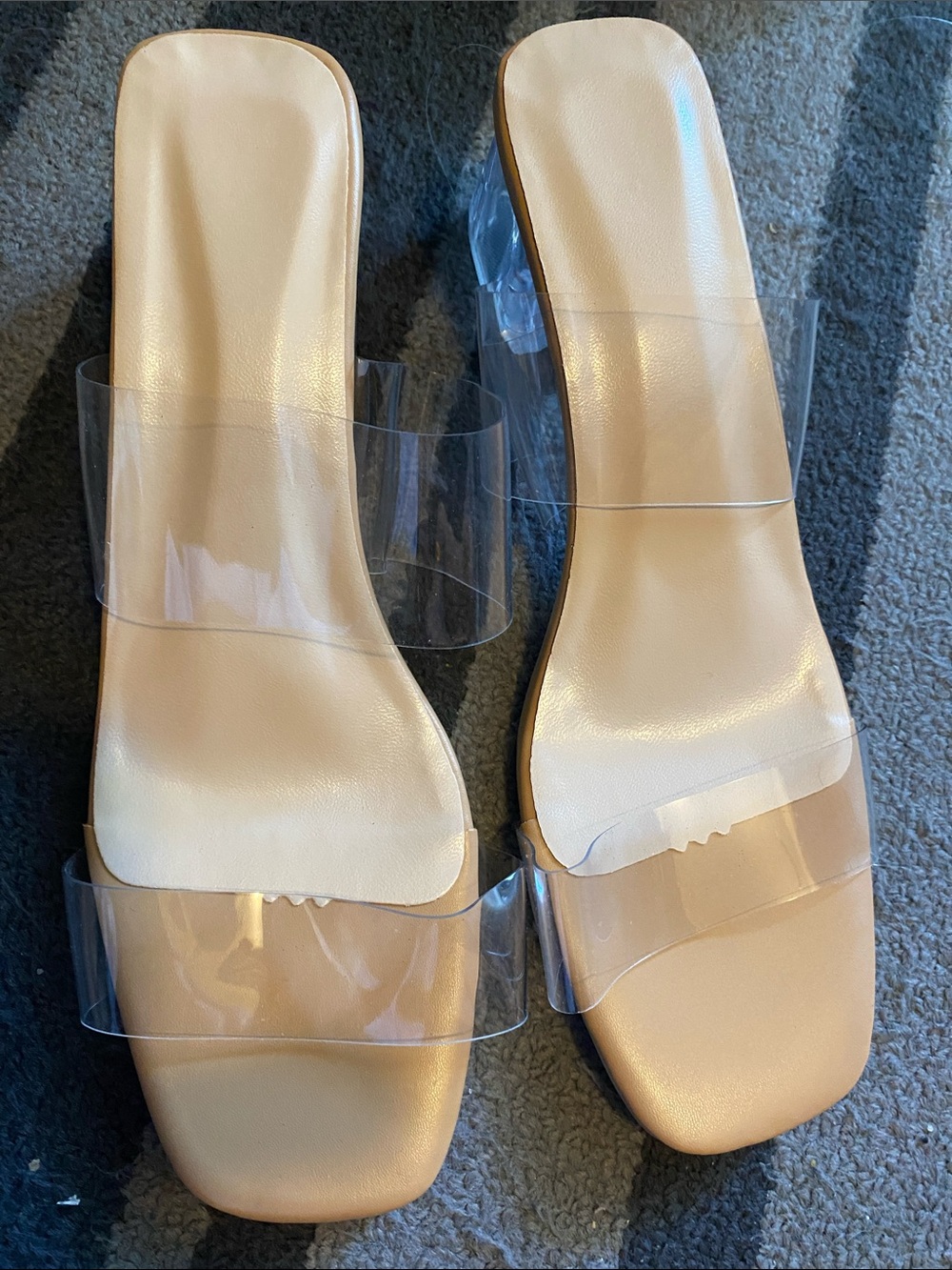 Clear Strap Beige Slide Sandals - Women